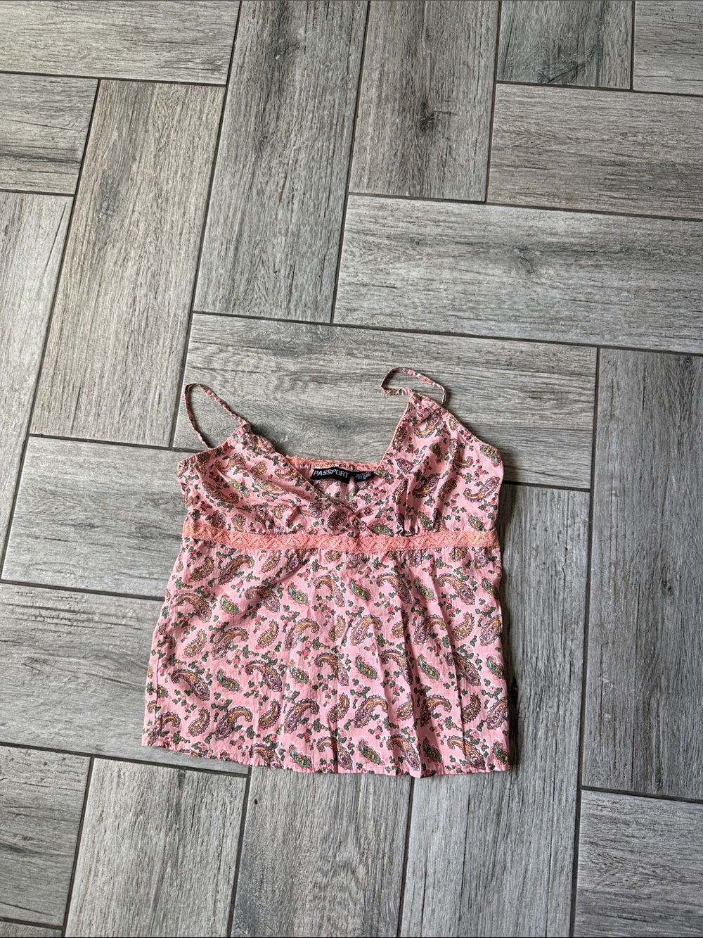 Arizona Jean Company Pink Paisley Lace-Trim Cami